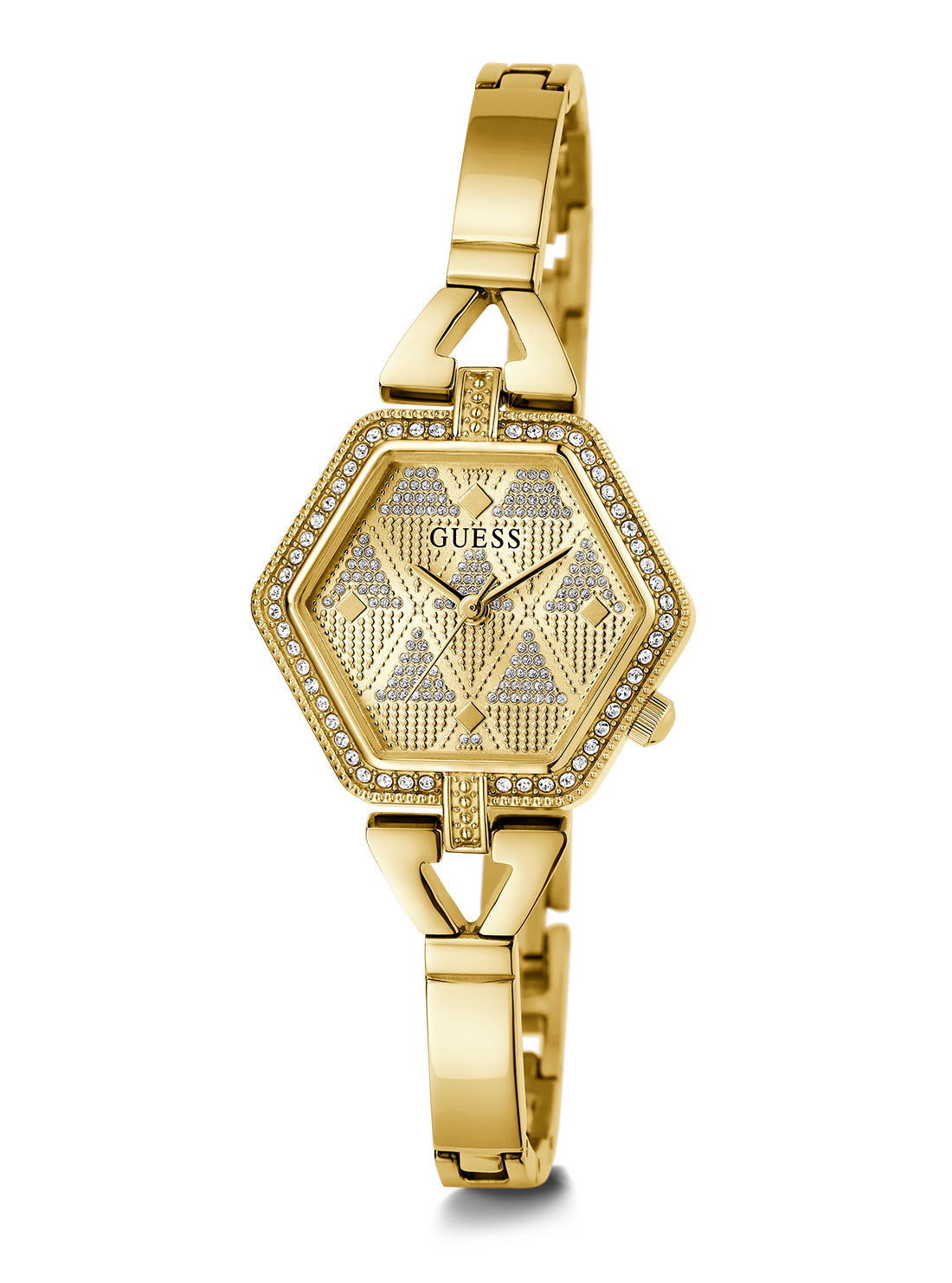 Gold Audrey Glitz Hexagonal Link Watch | GUESS Women's Watches | full view