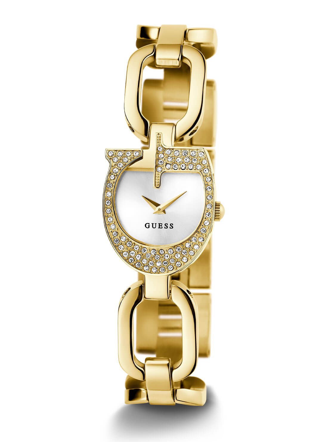 Gold Gia Logo Link Bracelet Watch | GUESS Women's Watches | full view