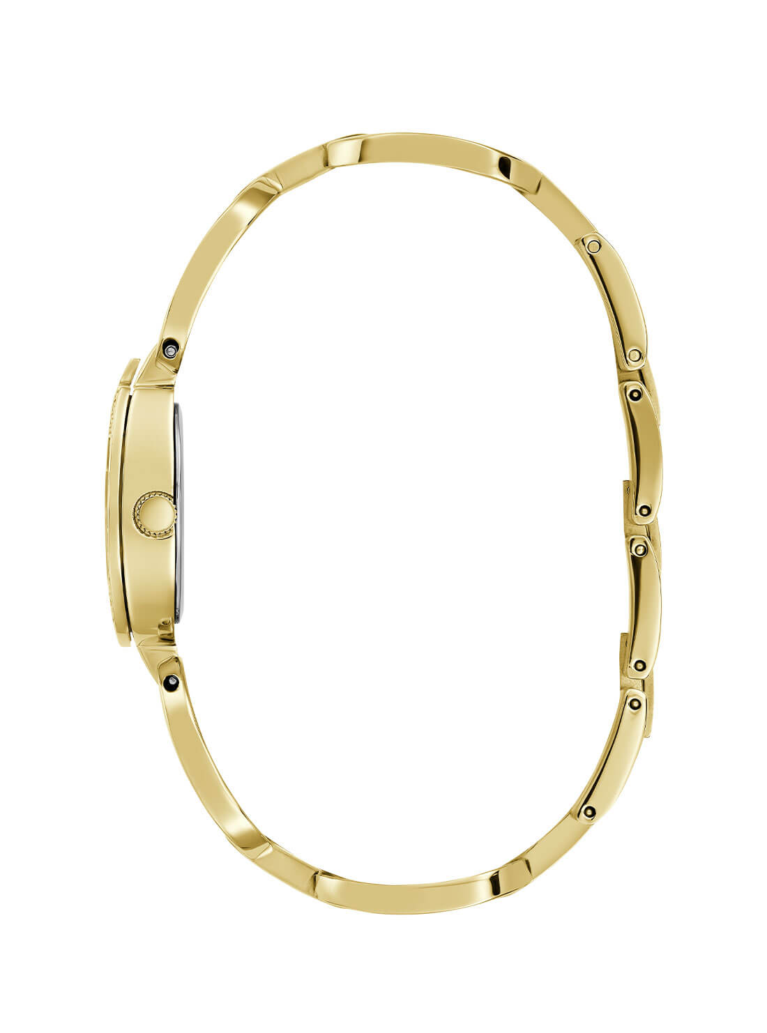 Gold Gia Logo Link Bracelet Watch | GUESS Women's Watches | side view