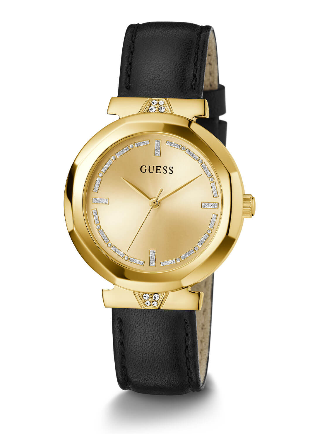 Gold Rumour Black Leather Watch | GUESS Women's Watches | full view