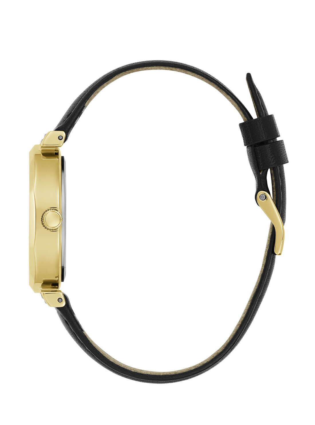Gold Rumour Black Leather Watch | GUESS Women's Watches | side view