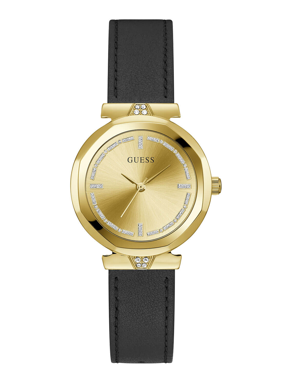 Gold Rumour Black Leather Watch | GUESS Women's Watches | front view