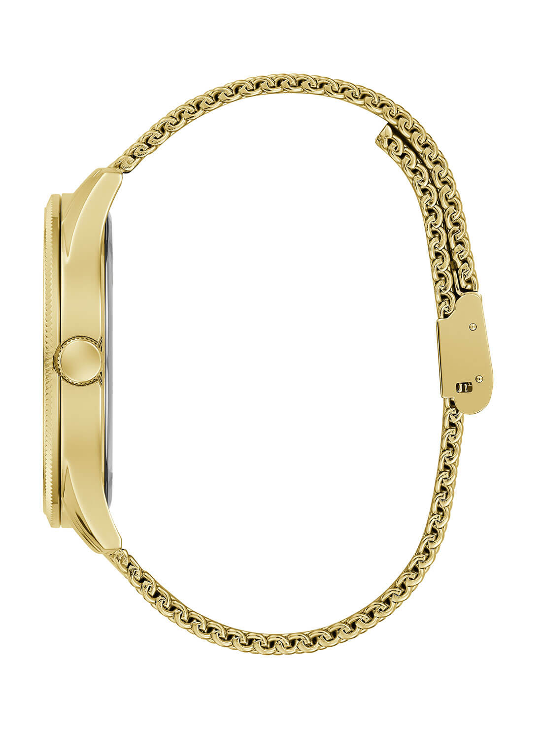 Gold Reputation Black Logo Mesh Watch | GUESS Men's Watches | side view