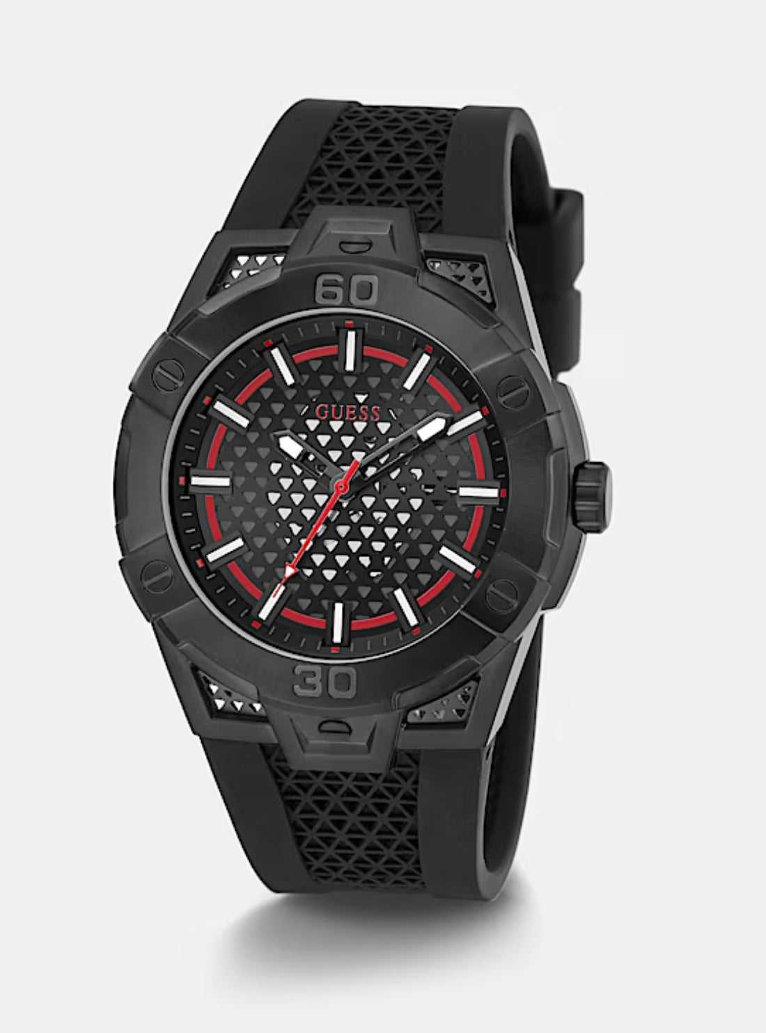 Black Network Silicone Watch | GUESS Men's Watches | front view