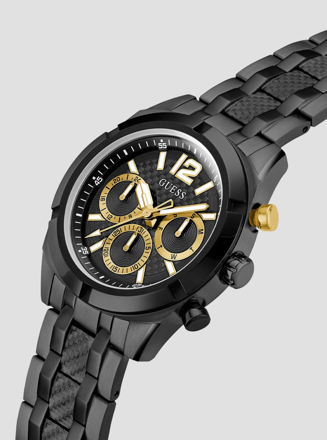 Black Resistance Link Watch | GUESS Men's Watches | Side View