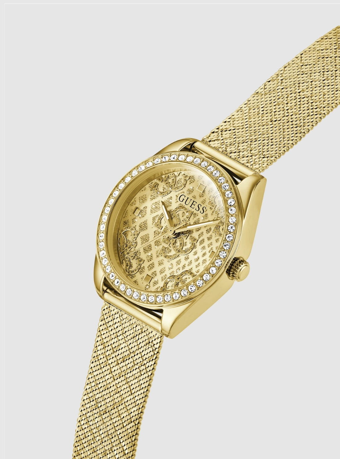 GUESS Accessories Gold Boa Mesh Watch GW0748L2 Front Side View
