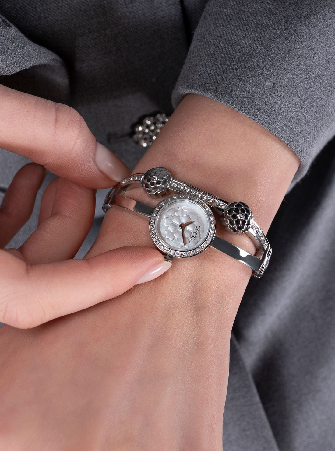 GUESS Accessories Silver Chloe Bracelet Watch GW0756L1 Detail View