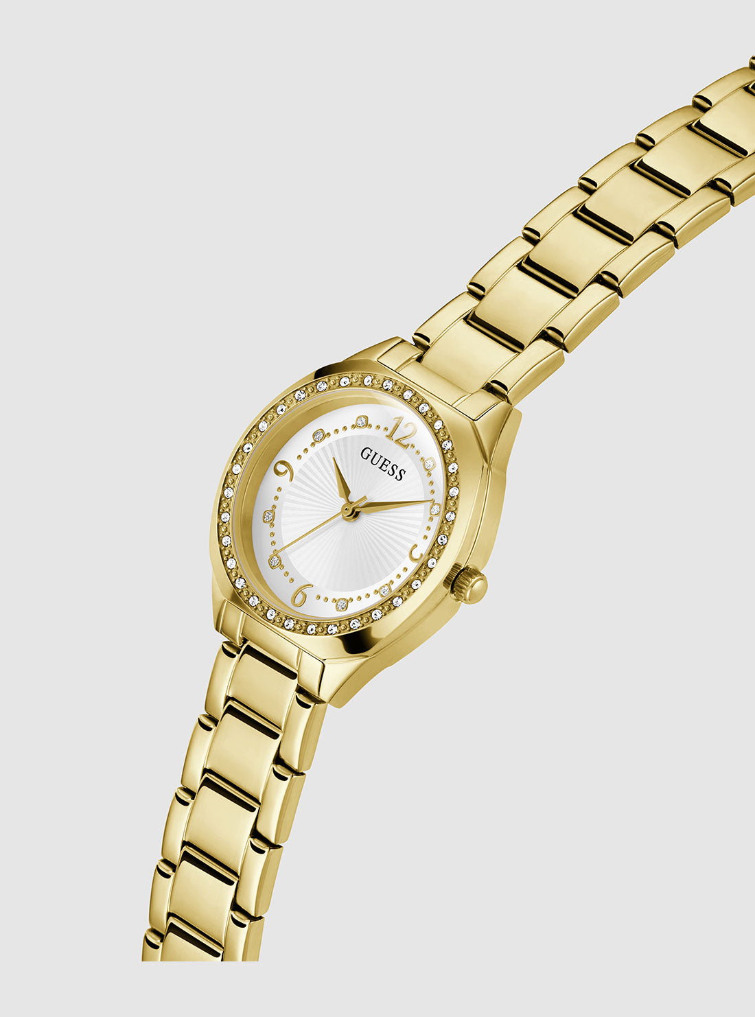 GUESS Accessories Gold Charlotte Chrystal Link Watch GW0767L2 Angle View