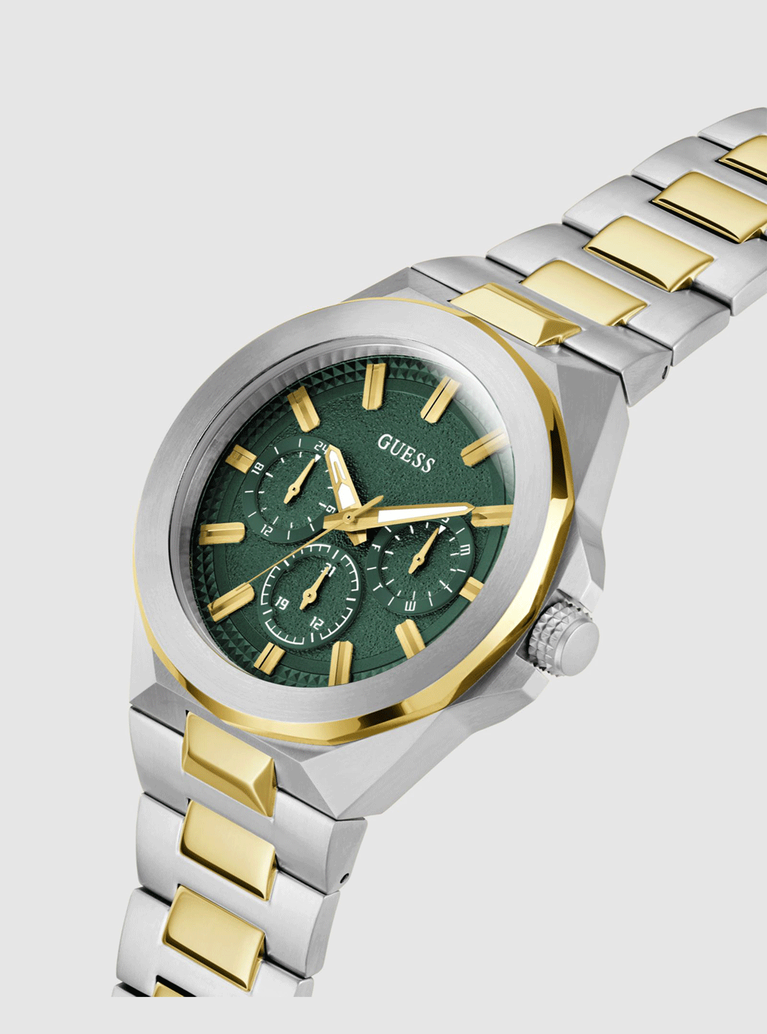 GUESS Accessories Gold Silver Dashboart Link Watch GW0798G3 Front Side View