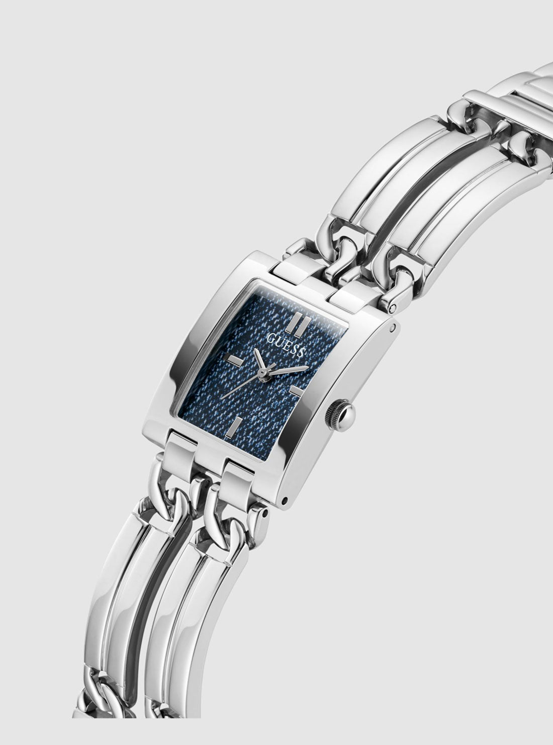 GUESS Accessories Silver Mod Denim Dial Link Watch GW0807L1 Side View