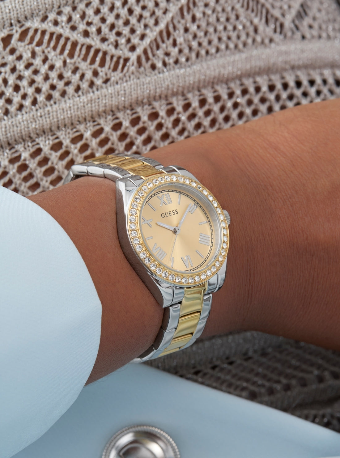GUESS Accessories Silver Gold Mini Luna Watch GW0841L2 Detail View