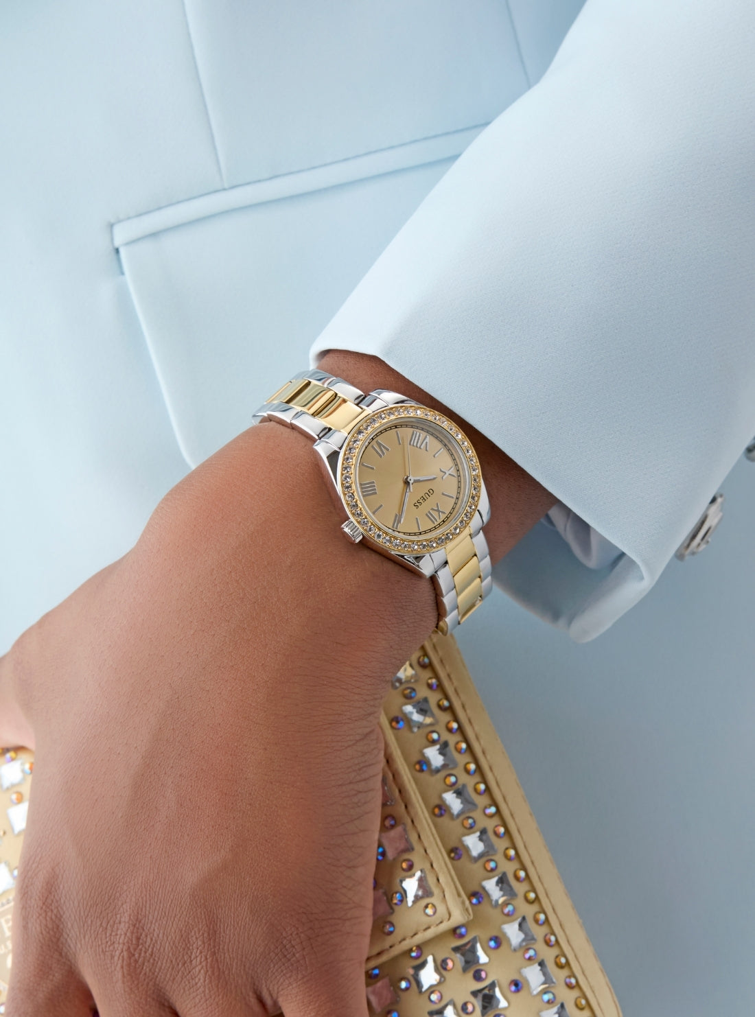GUESS Accessories Silver Gold Mini Luna Watch GW0841L2 Detail View