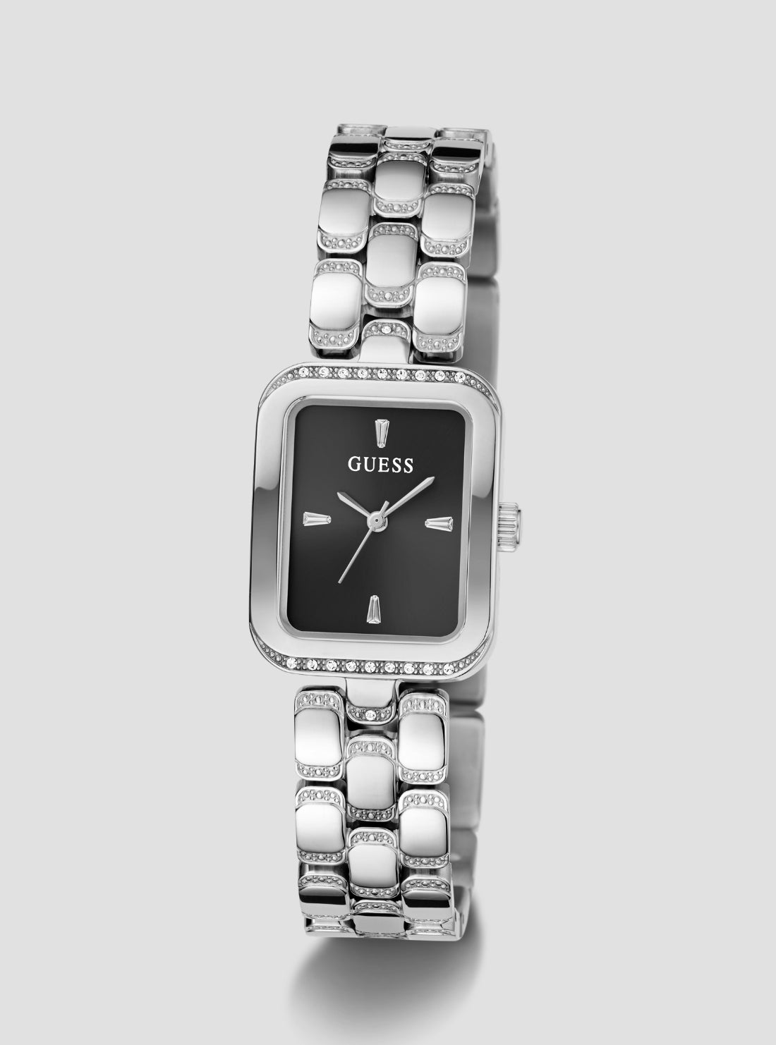 GUESS Accessories Silver Isla Black Dial Watch GW0865L7 Front Side View