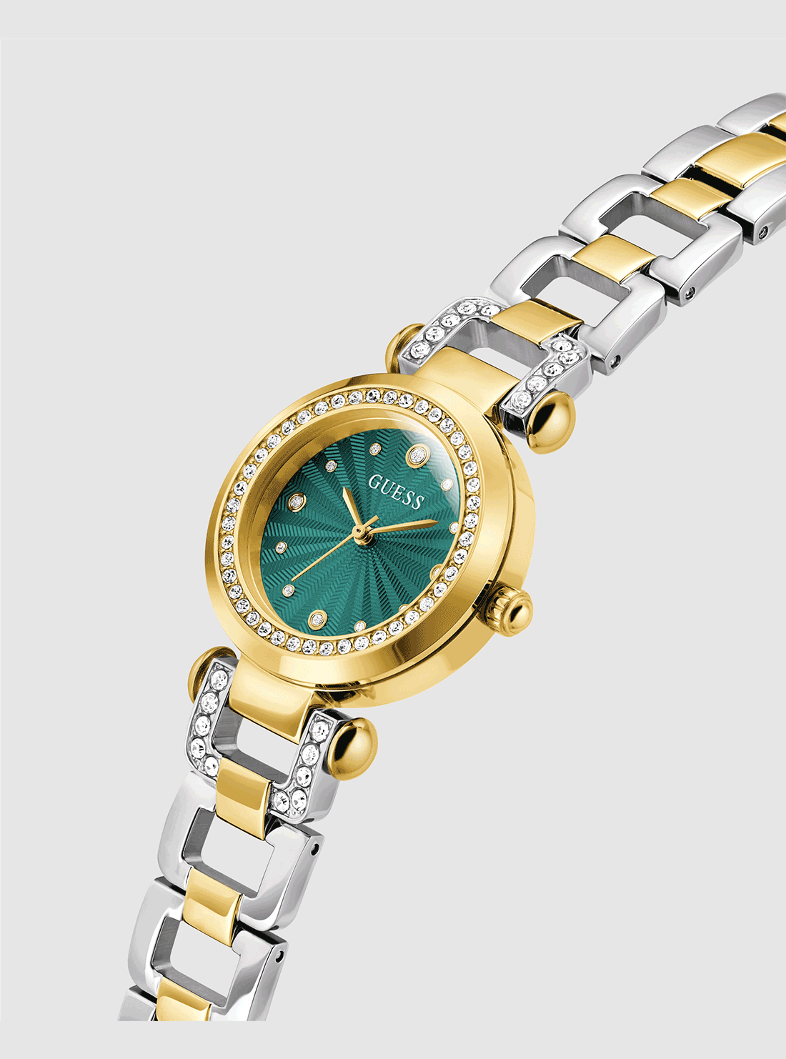 GUESS Accessories Two Tone Green Dial Watch GW0869L1 Front Side View