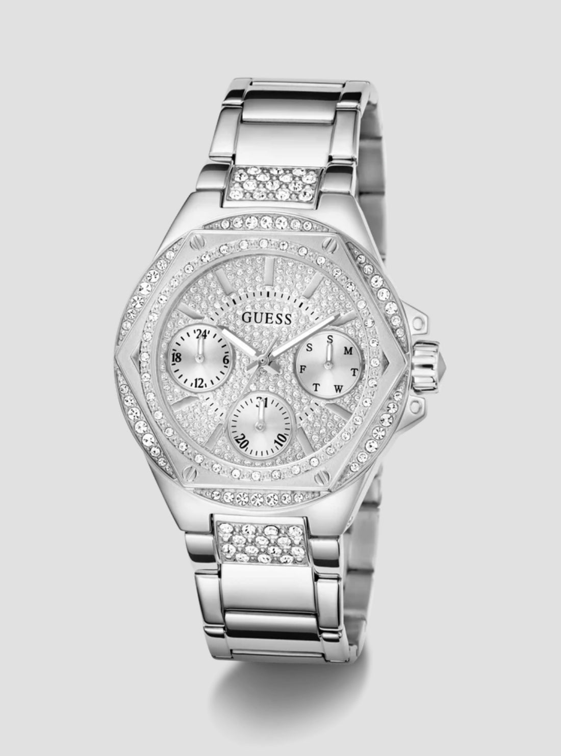 GUESS Accessories Silver Crystal Envy Multifunction Watch GW0878L1 Front View
