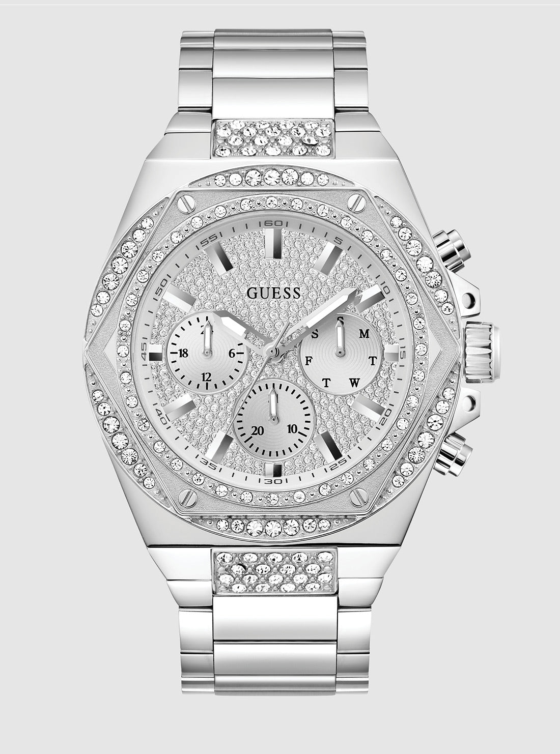 GUESS Accessories Silver Fury Glitz Watch GW0899G1 Front View