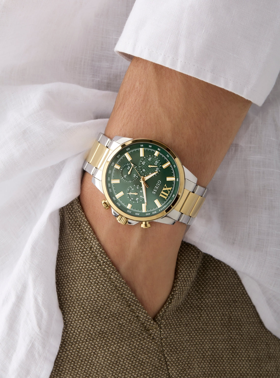 GUESS Accessories Gold Silver Green Dial Walker Watch GW0900G5 Detail View_2