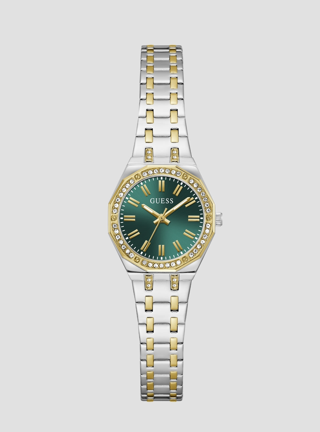 GUESS Acessories Silver Gold Pixie Green Dial Watch GW0931L8 Front View