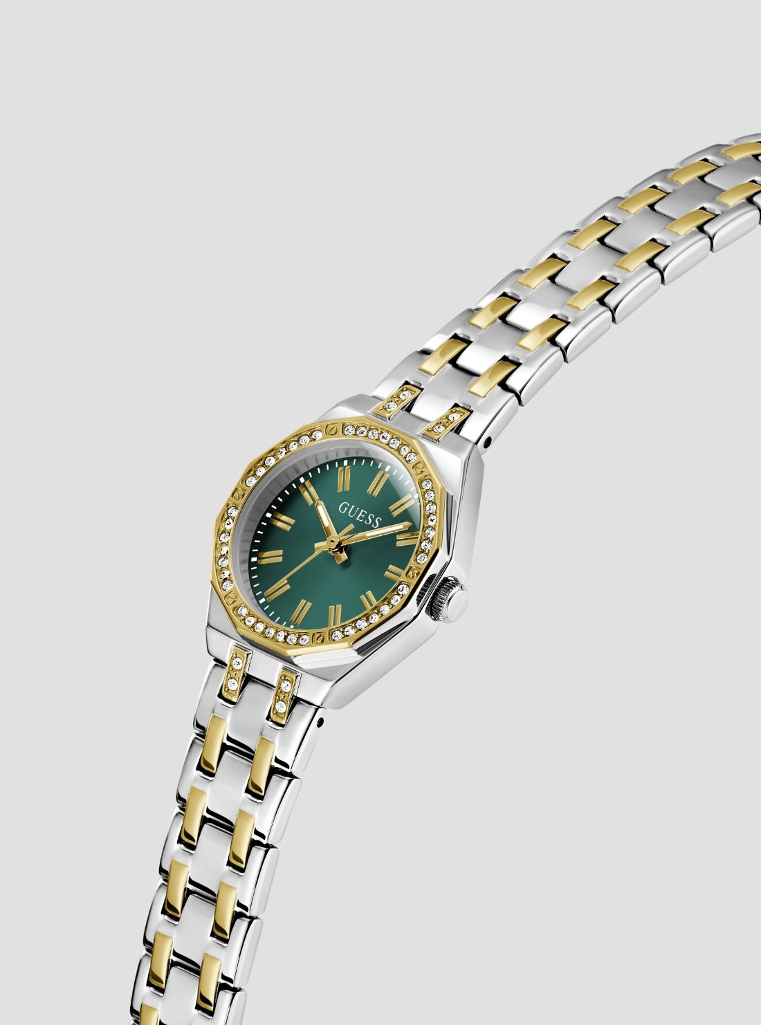GUESS Acessories Silver Gold Pixie Green Dial Watch GW0931L8 Front Side View