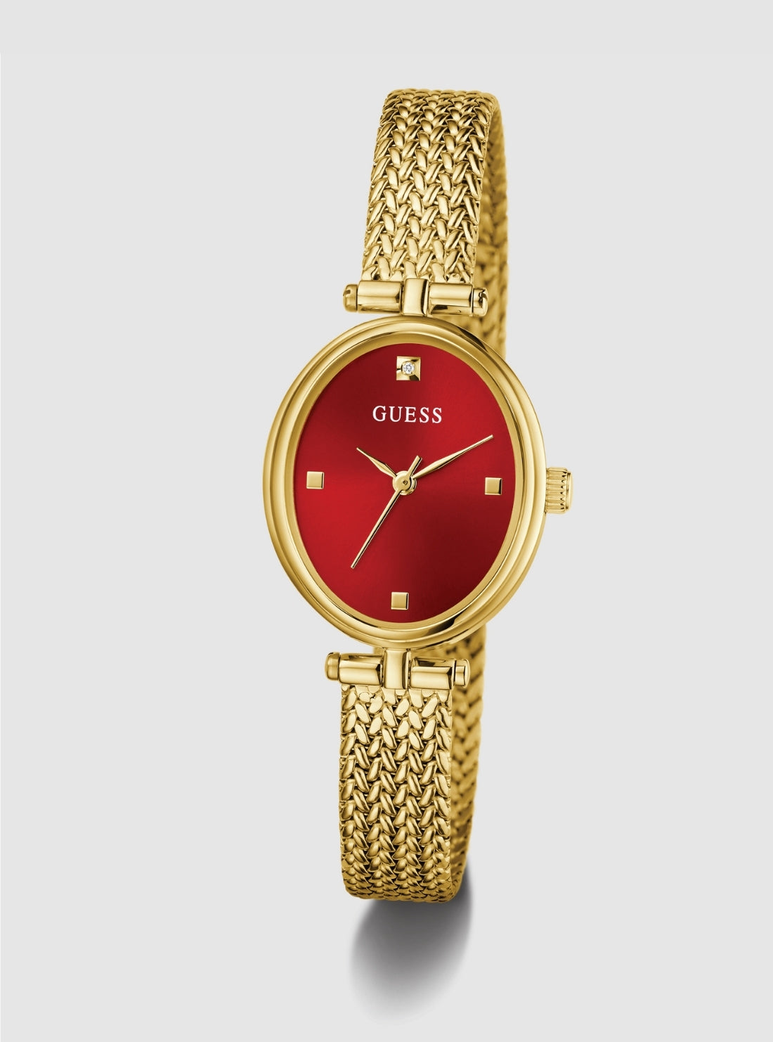 GUESS Accessories Gold Ruby Red Dial Mesh Watch GW0935L4 Front View_2