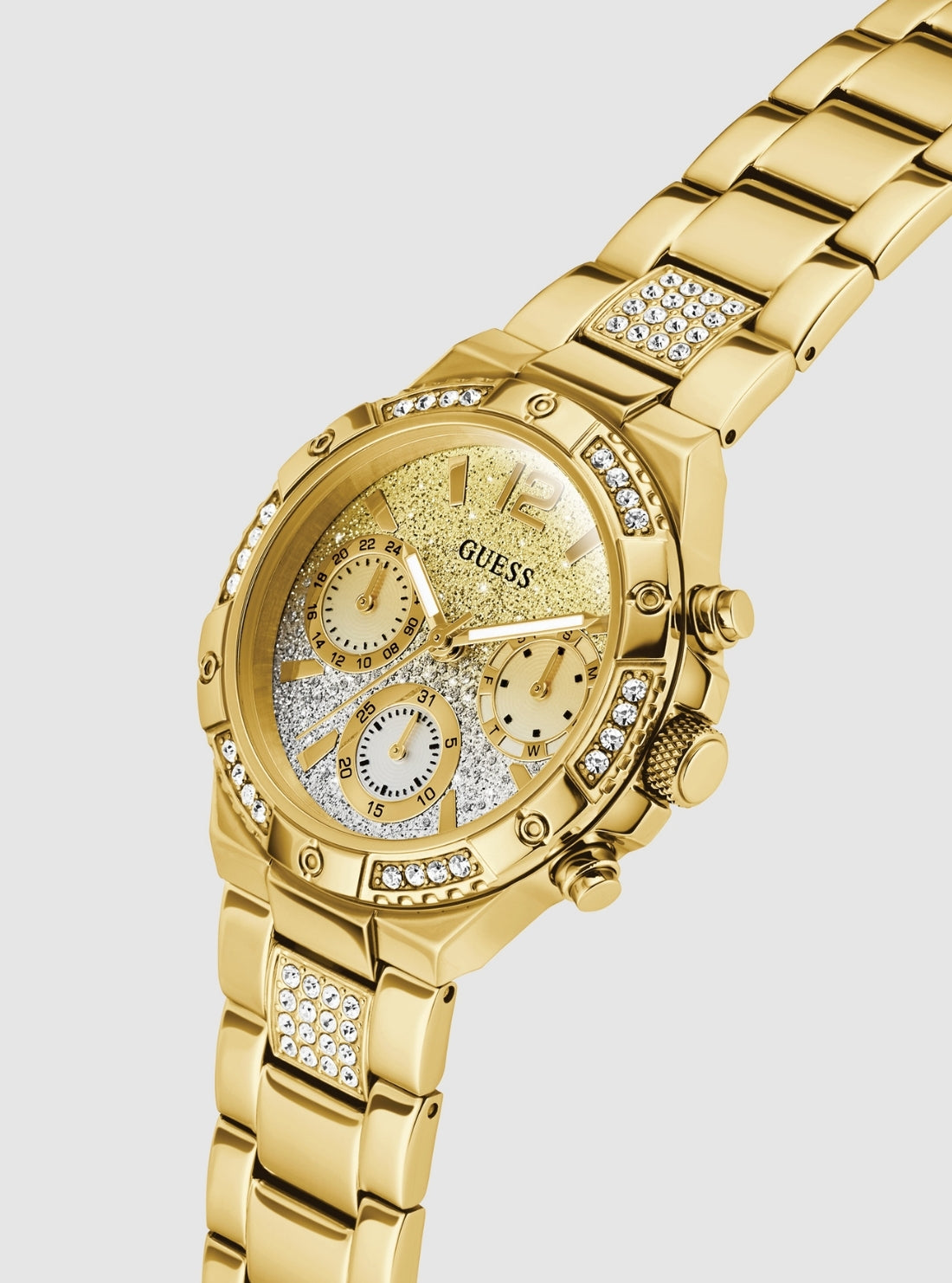 GUESS Accessories Gold Harlow Gold Dial Bracelet Watch GW0950L2 Front Side View