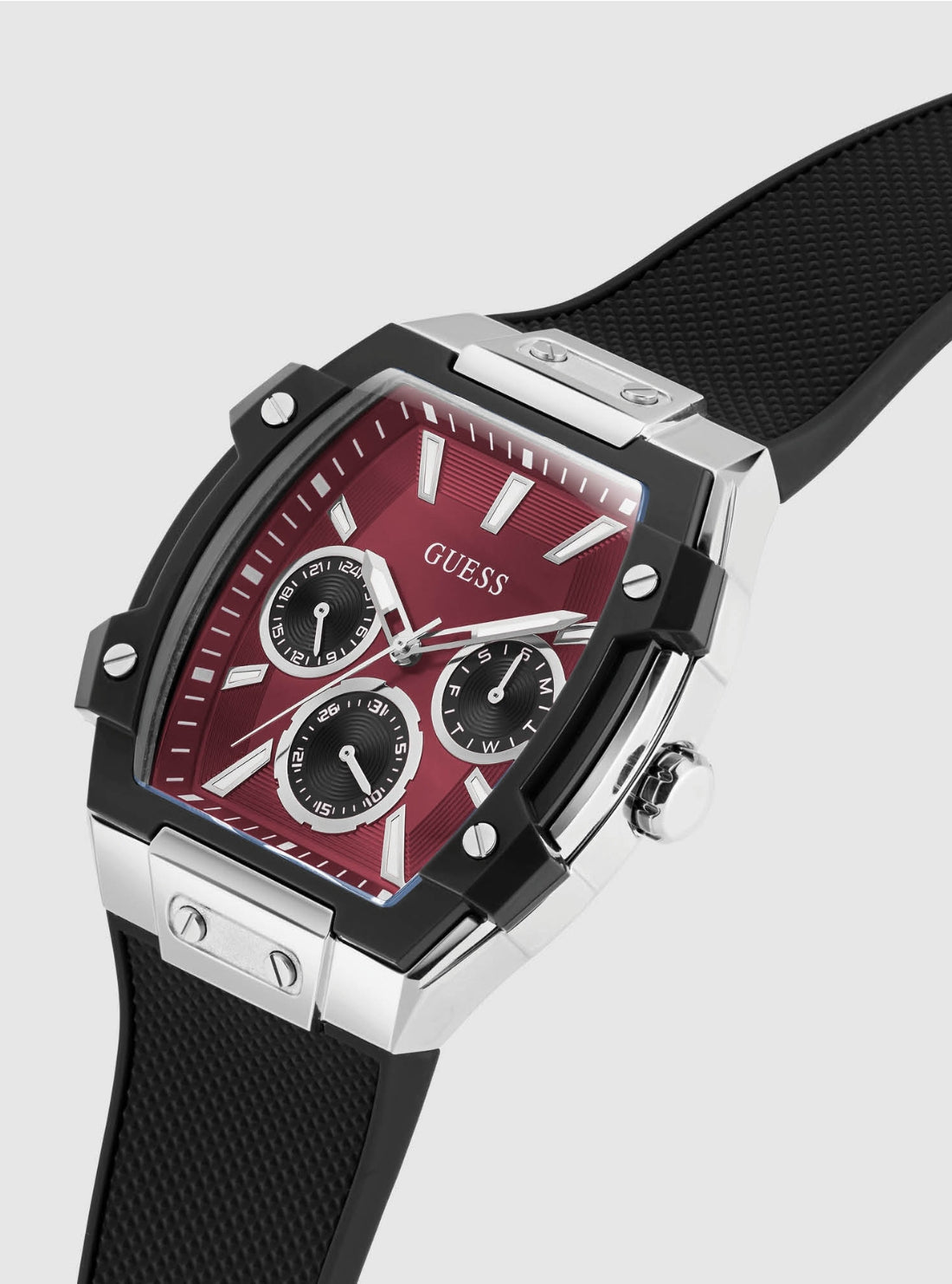 GUESS Accessories Black Red Dial Phoenix Watch GW0956G1 Side View
