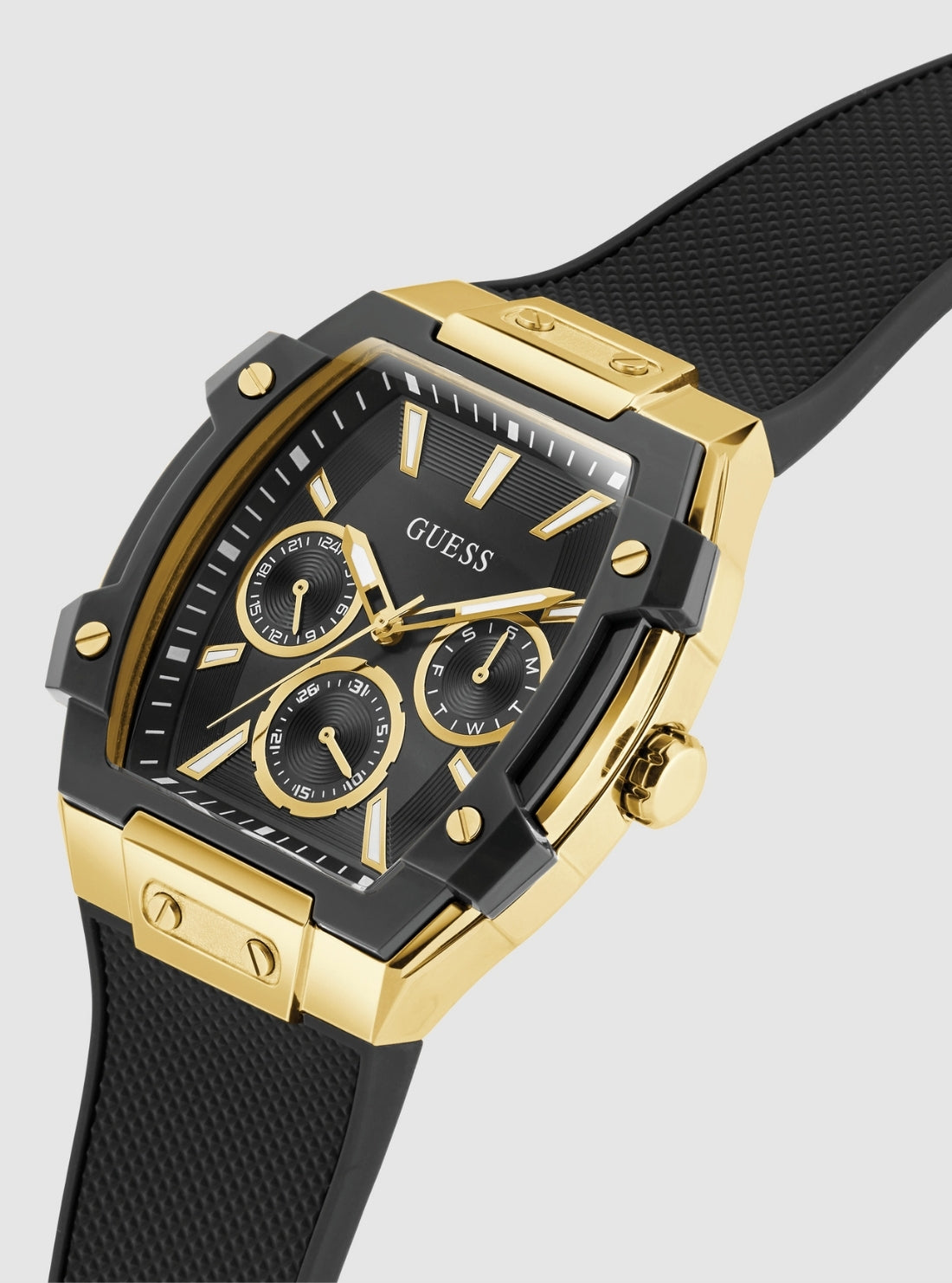 GUESS Accessories Black Gold Phoenix Watch GW0956G2 Front Side View