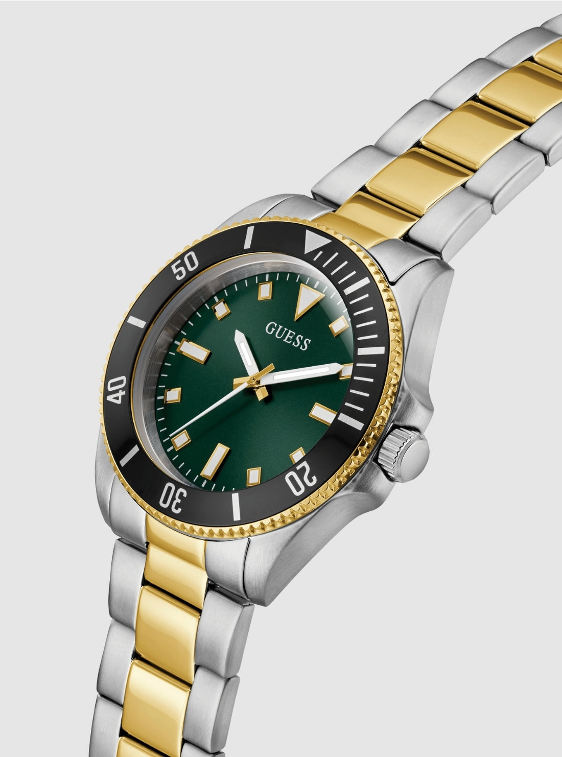 GUESS Accessories Gold-Silver Cliff Green Dial Watch GW0968G4 Front Side View