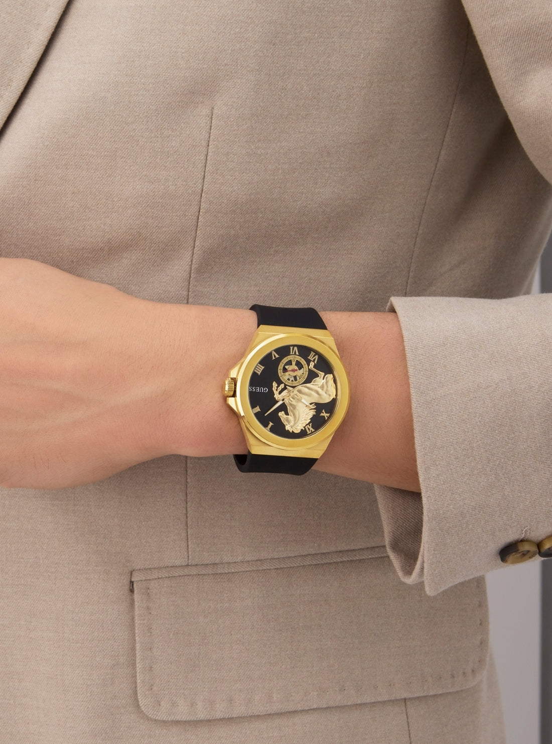 GUESS Mens Black Stallion Dial Watch GW0979G1 Detail View