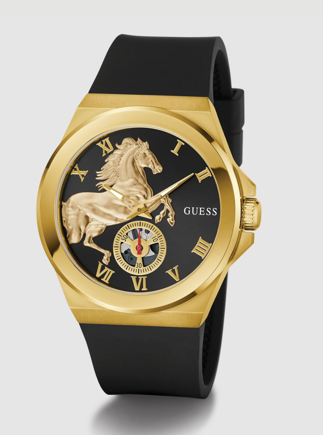 GUESS Mens Black Stallion Dial Watch GW0979G1 Front Side View