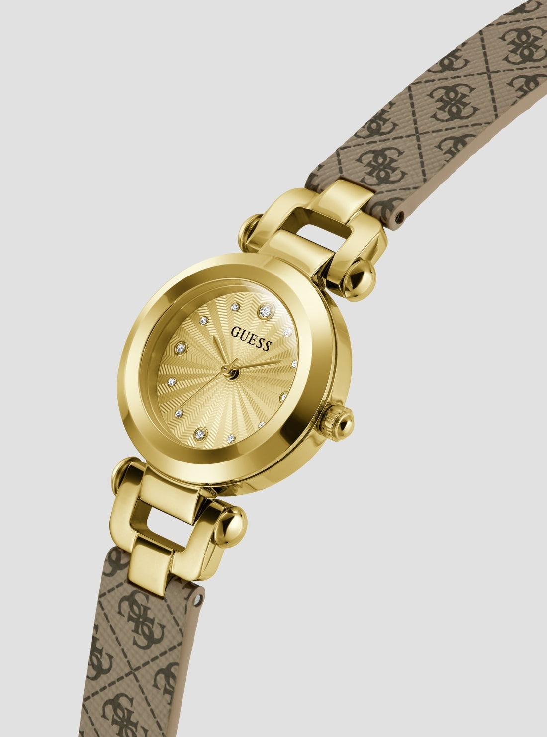 GUESS Accessories Brown Logo Gold Ginger Watch GW1021L2 Front Side View
