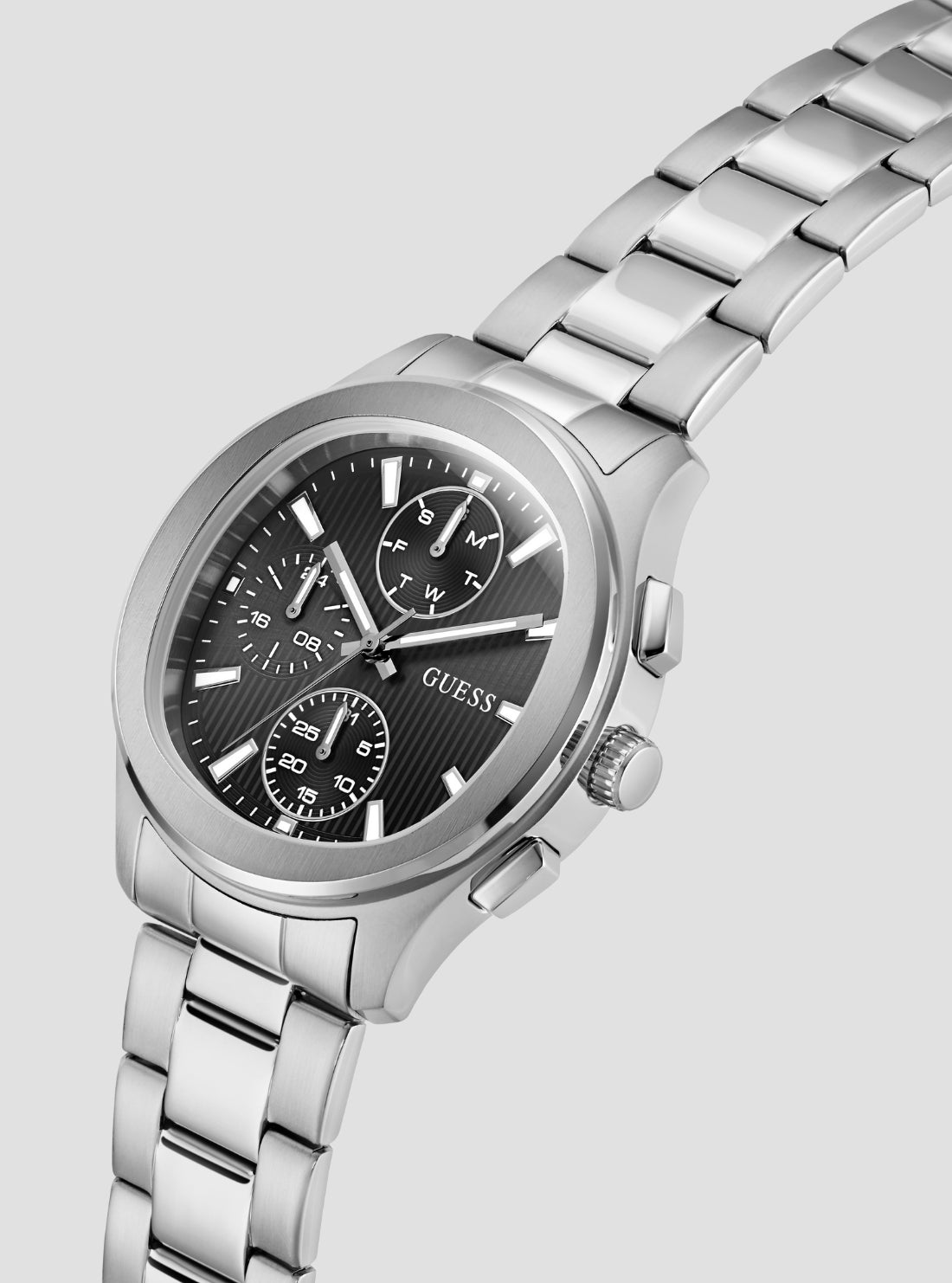 GUESS Accessories Silver Palmer Black Dial Watch GW1048G1 Side View