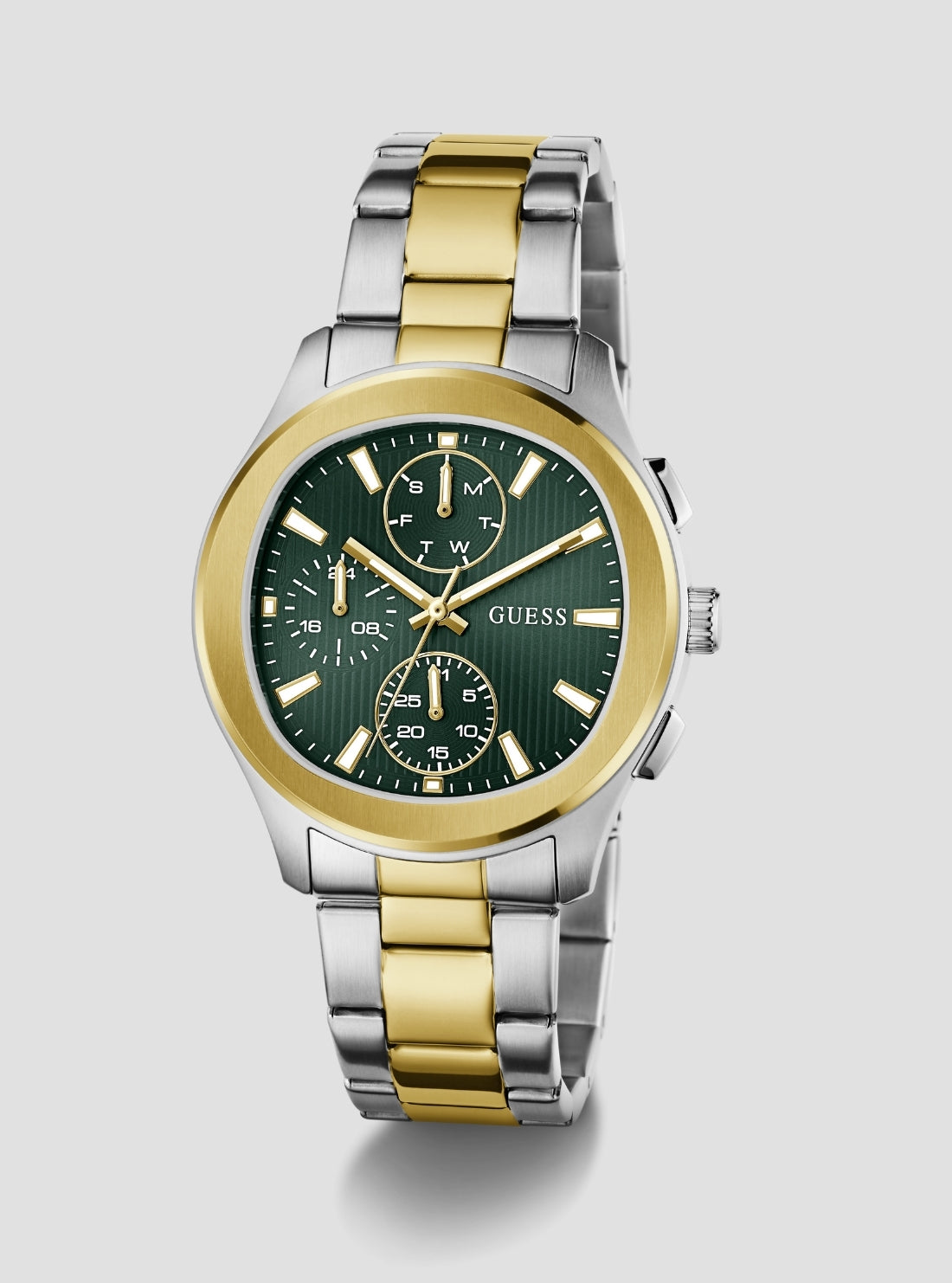 GUESS Accessories Two-Tone Palmer Green Dial Watch GW1048G4 Front Side View