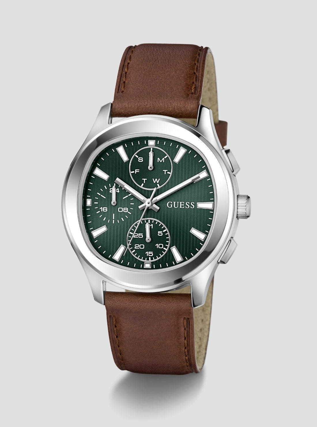 GUESS Accessories Brown Silver Palmer Watch GW1049G1 Front Side View