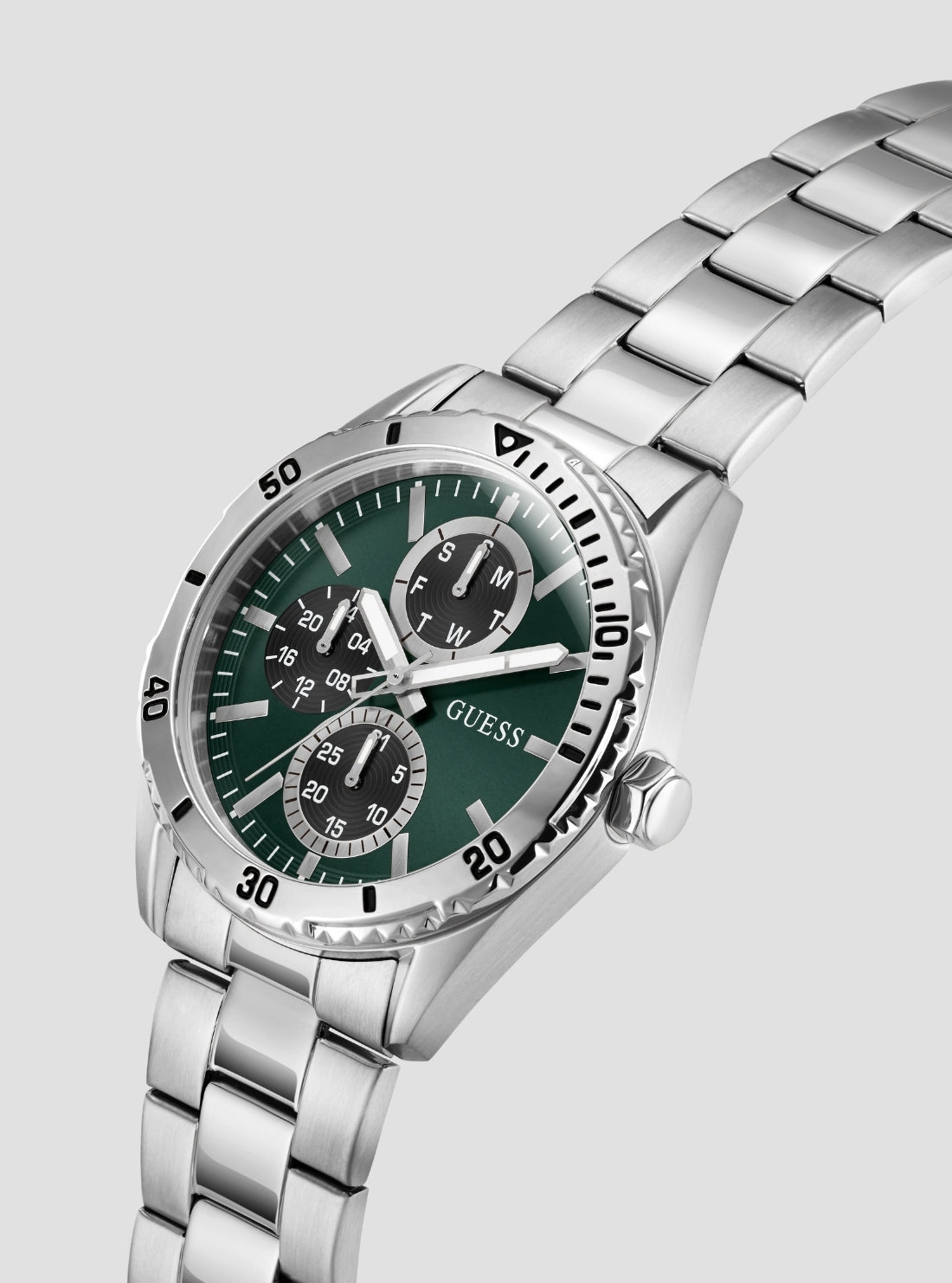 GUESS Accessories Silver Velocity Green Dial Watch GW1061G1 Side View