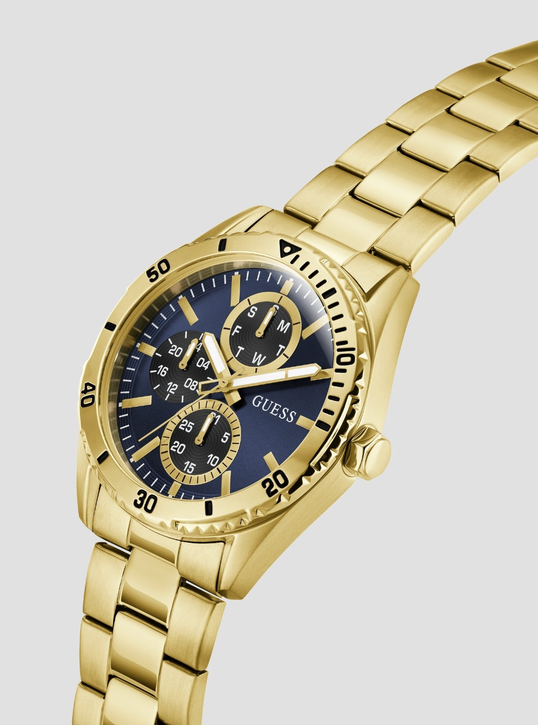 GUESS Accessories Gold Velocity Blue Dial Watch GW1061G2 Side View