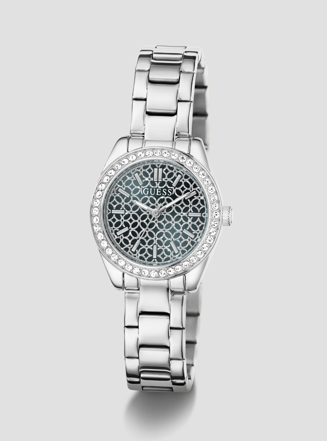 GUESS Accessories Silver Mini Luna Crystal Watch GW1100L1 Front Side View