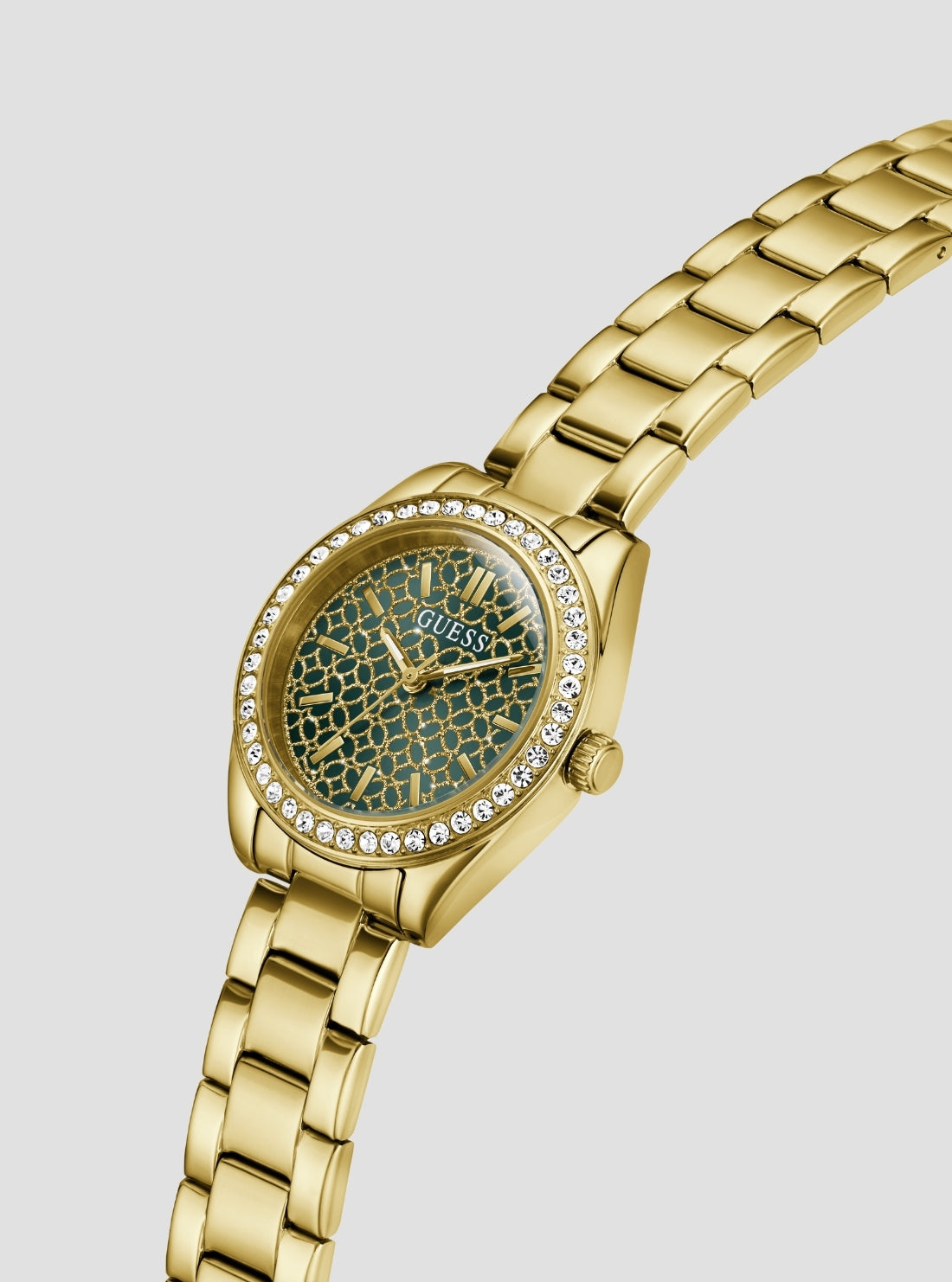 GUESS Accessories Gold Mini Luna Crystal Watch GW1100L2 Side View