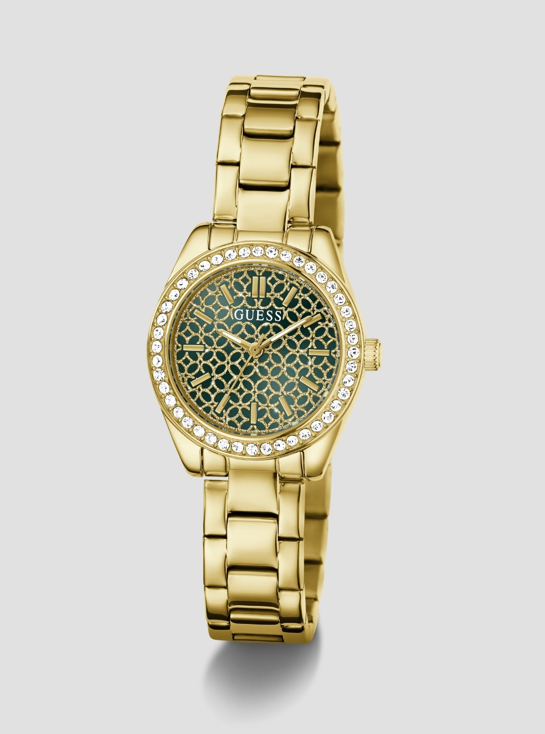 GUESS Accessories Gold Mini Luna Crystal Watch GW1100L2 Front Side View