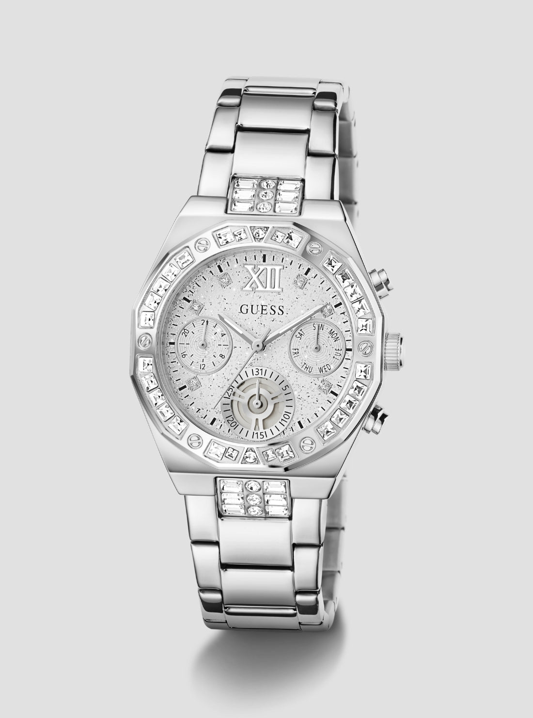 GUESS Accessories Silver Selina Multifunction Watch GW1116L1 Front Side View