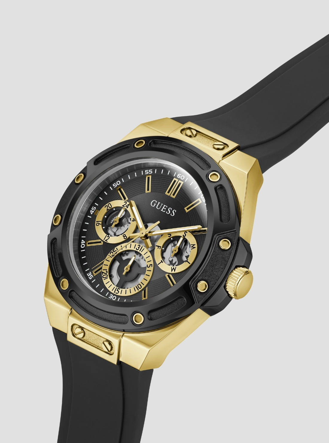 GUESS Accessories Black Gold Carver Multifunction Watch GW1132G2 Side View