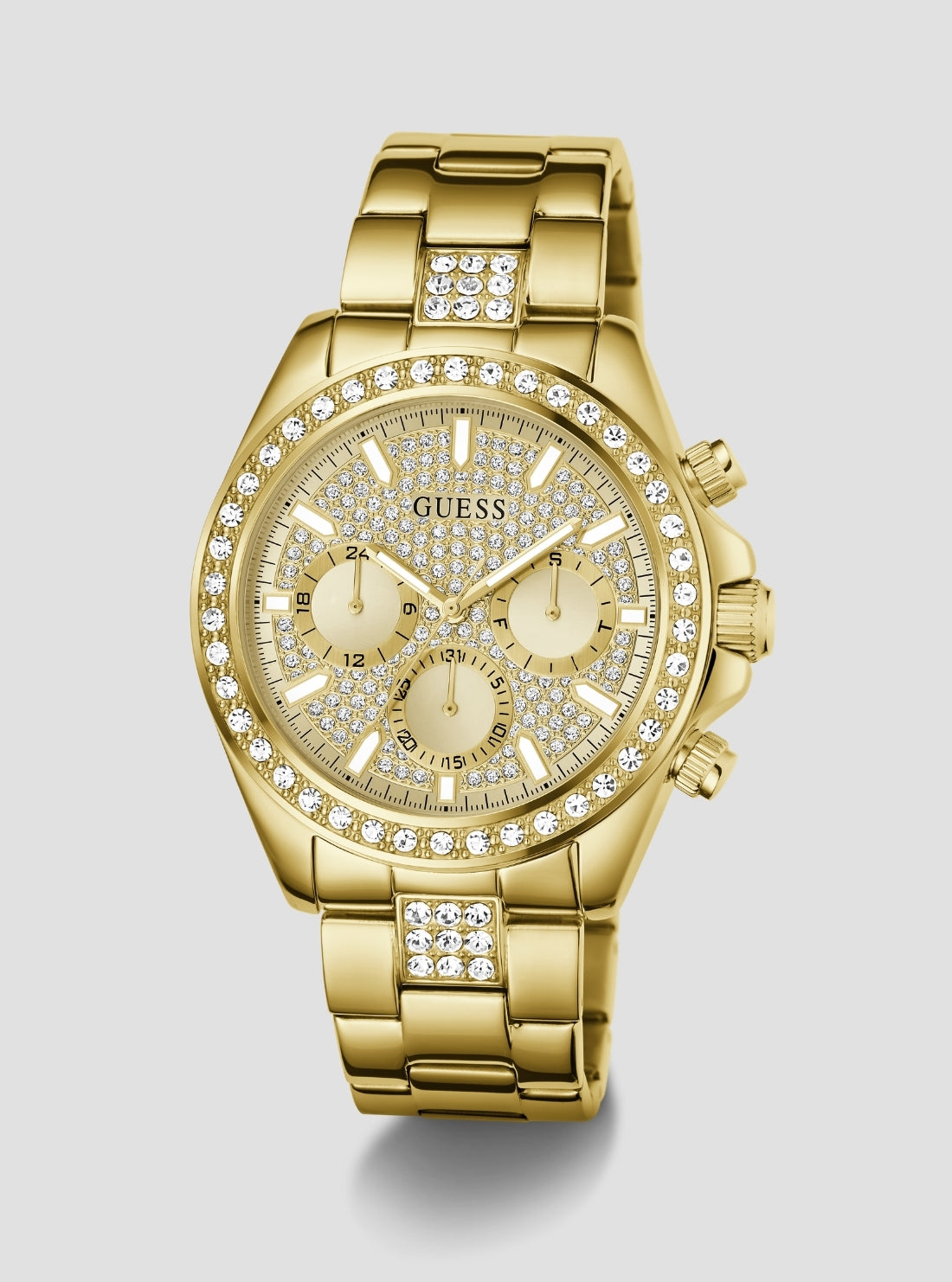 GUESS Accessories Gold Victor Crystal Chronograph Watch GW1136G2 Front Side View