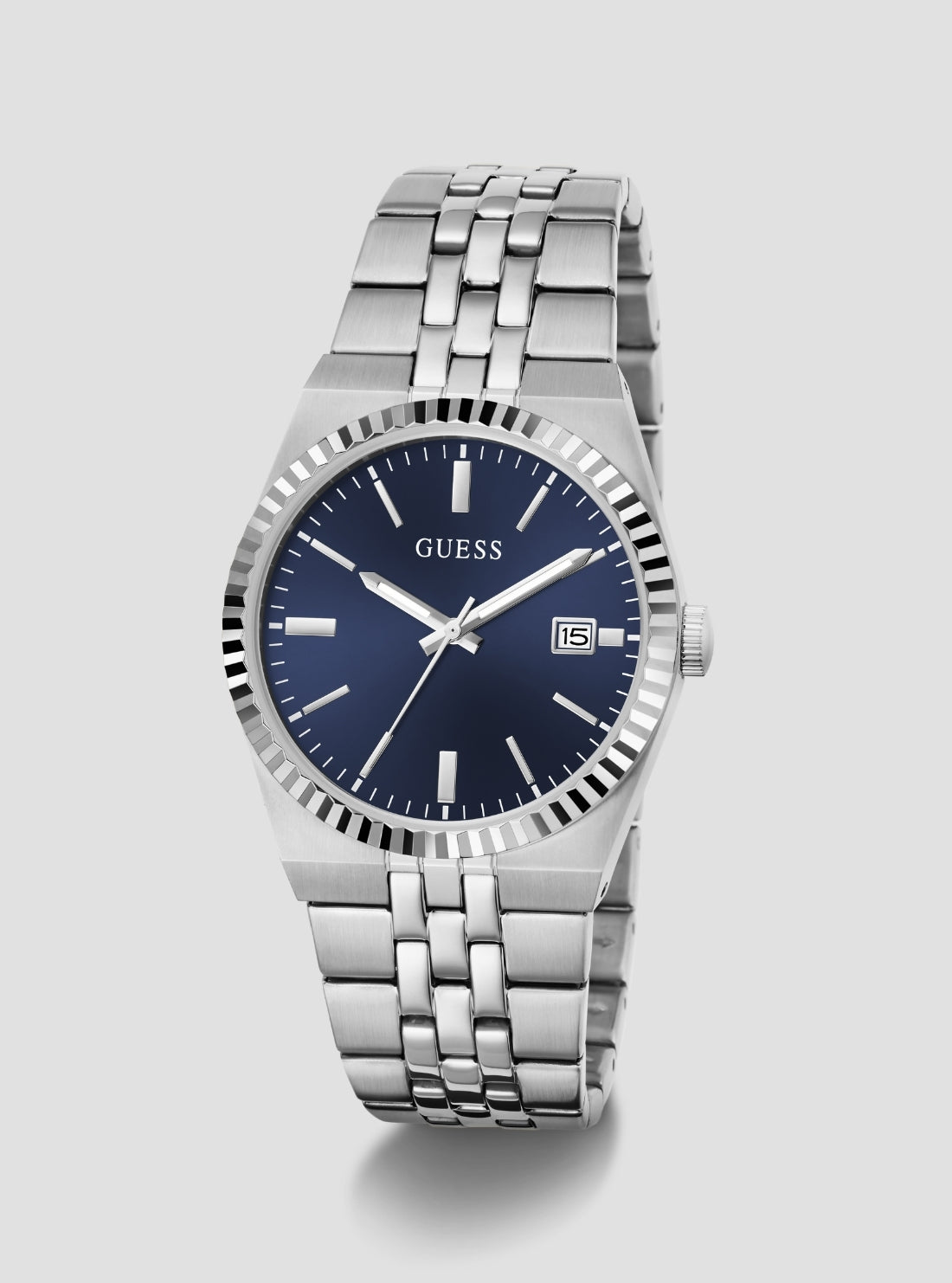 GUESS Accessories Silver Blue Dial Vincent Watch GW1153G1 Side View