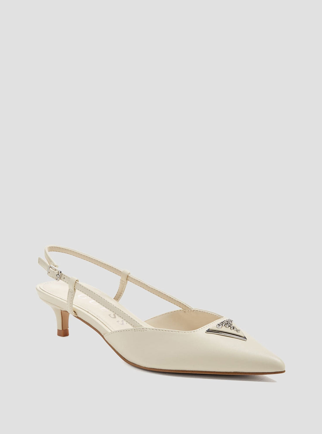 GUESS White Jesson Sling Back Kitten Heels front view