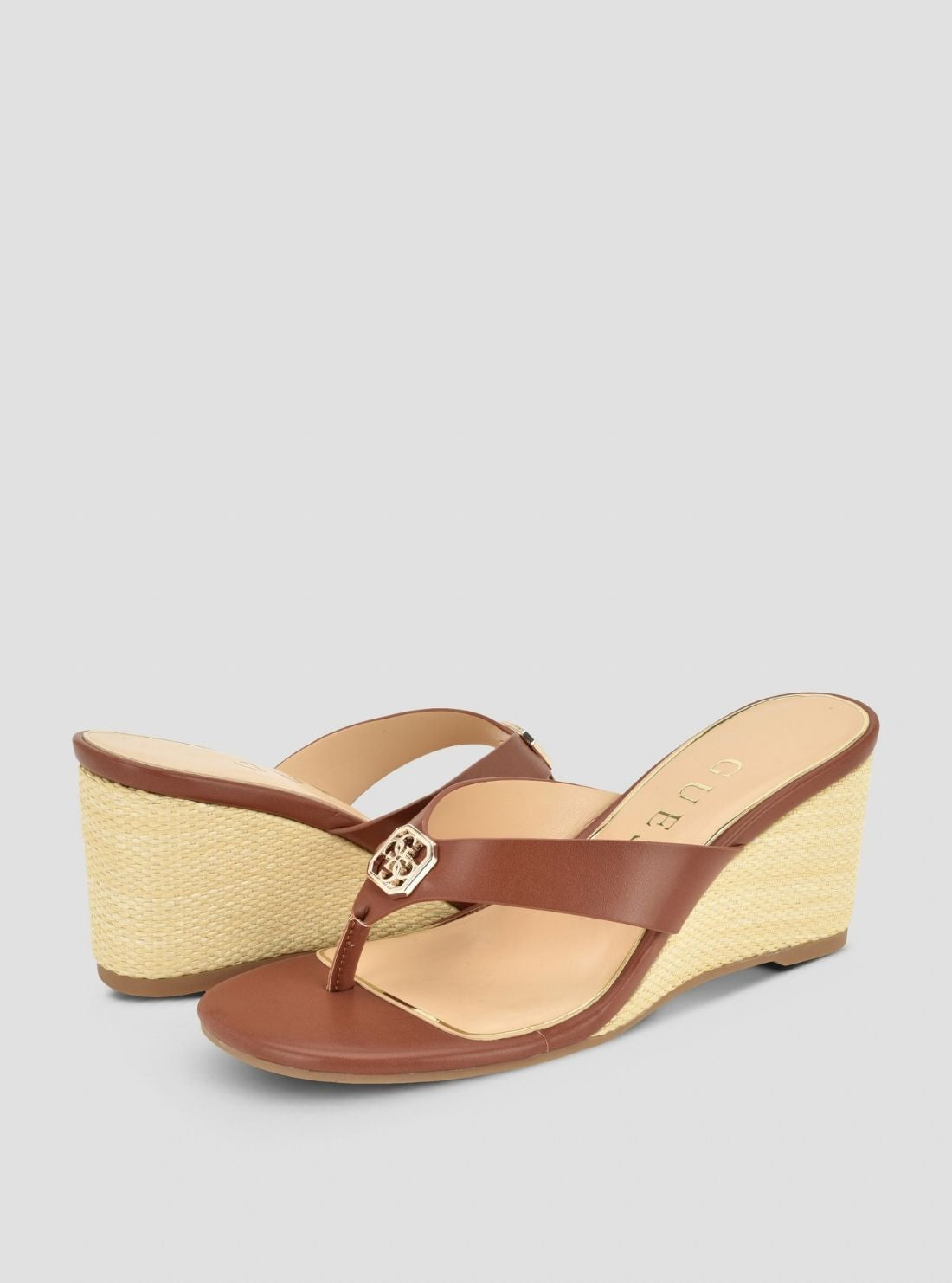 GUESS Footwear Medium Brown Milda Wedge Sandals MILDA Front Side View