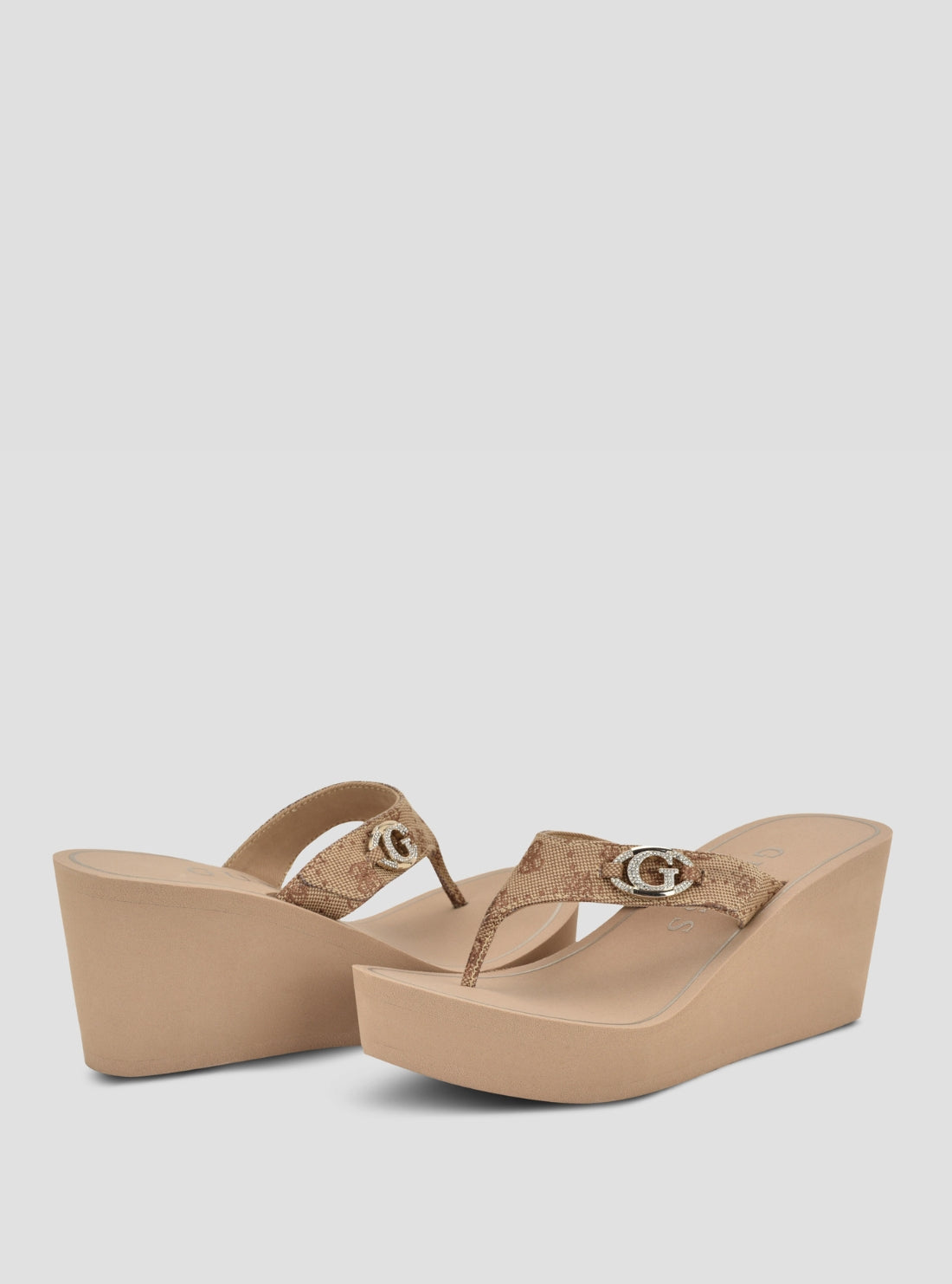 GUESS Footwear Beige Shai Wedge Sandals SHAI Front Side View