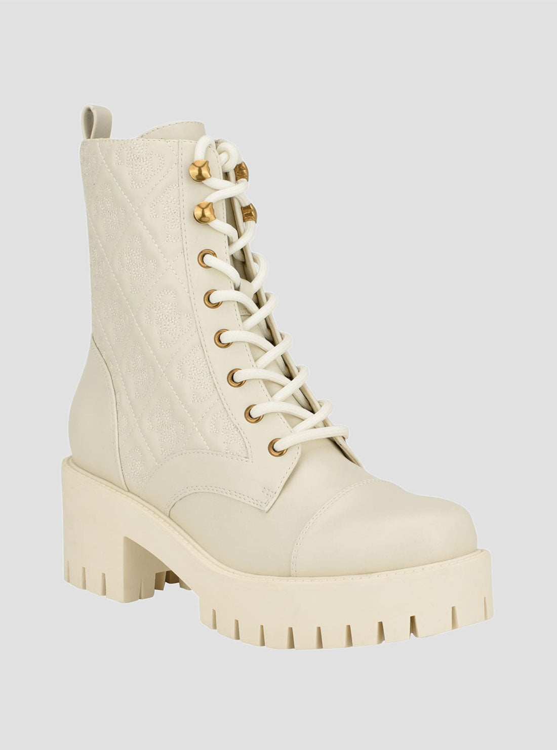 GUESS White Logo Waite Combat Boots front view