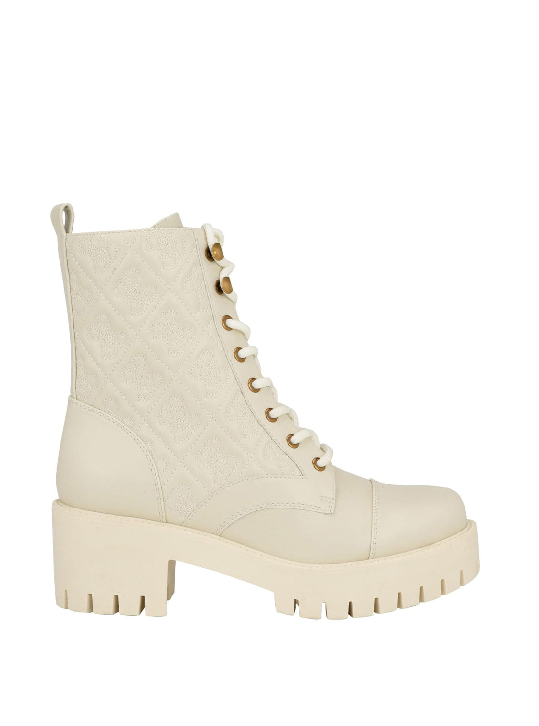 GUESS White Logo Waite Combat Boots side view
