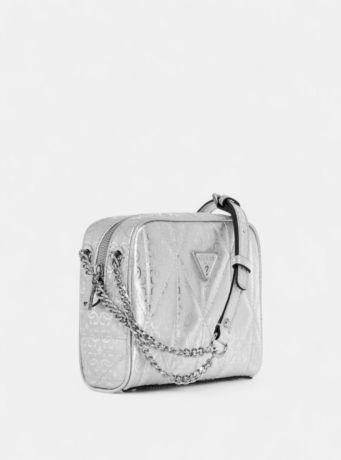 GUESS Womens Silver Aldina Camera Crossbody Bag GY966314SIL Front Side VIew