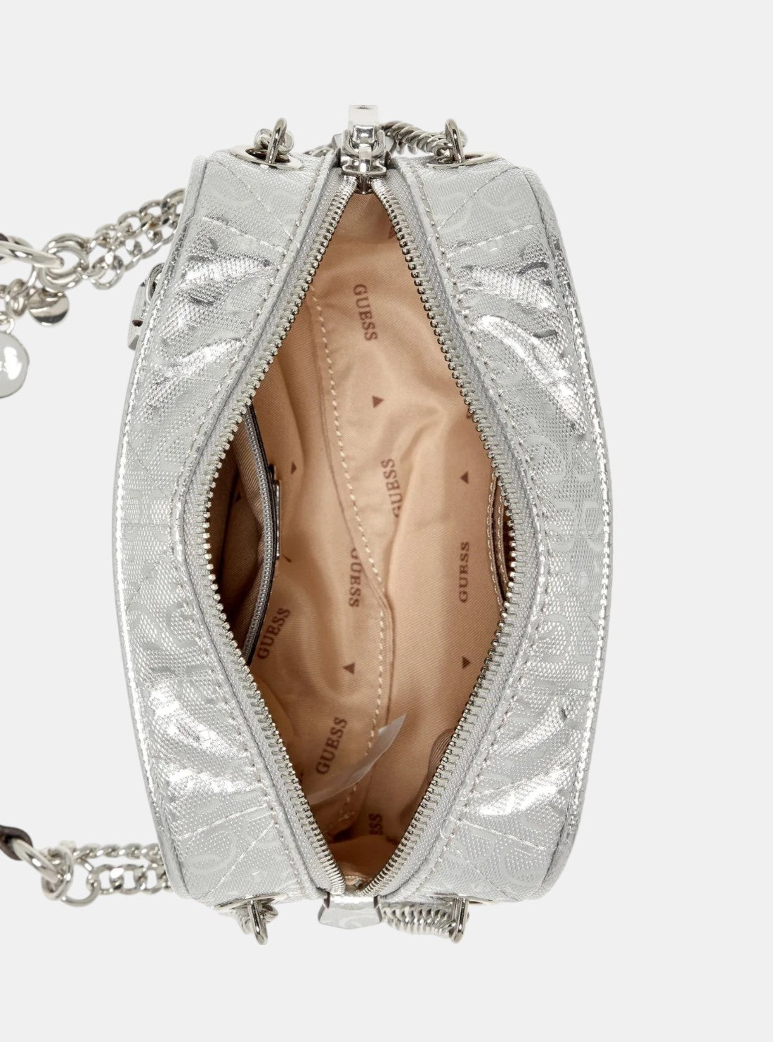 GUESS Womens Silver Aldina Camera Crossbody Bag GY966314SIL Inside View